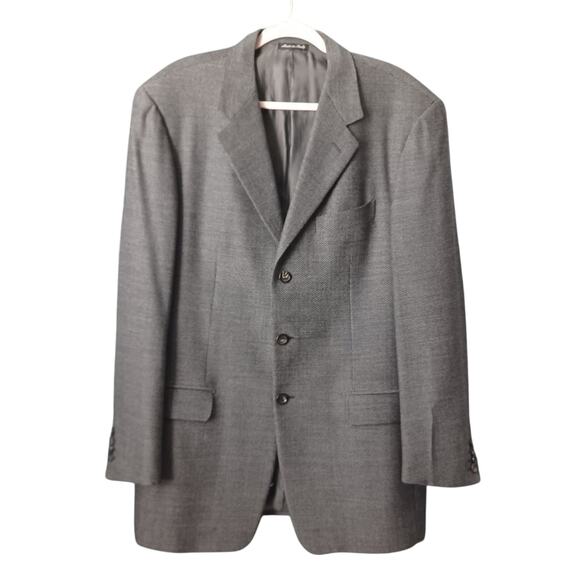 Pal Zileri Wool Dress Coat Blazer 54 L Black and Grey Herringbone Design - Picture 1 of 15